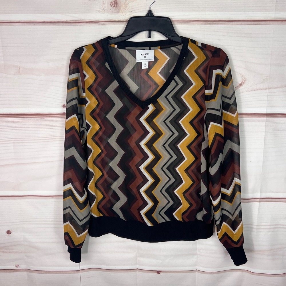 Missoni Target Top Womens S Zig Zag Print Sheer Pullover 20th Anniversary V-Neck